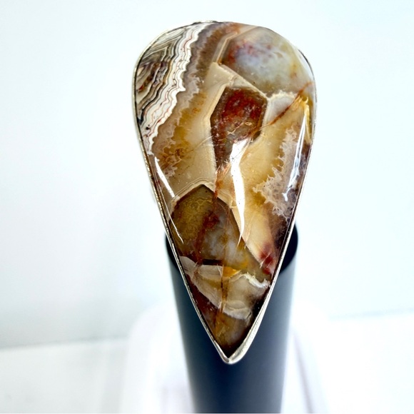 💕 Natural Crazy lace agate gemstone ring. Silver overlay handmade size 5 - Picture 7 of 7